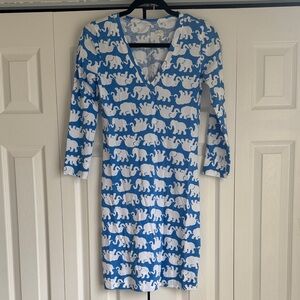 Lilly Pulitzer Blue and White Elephant Long Sleeve Dress